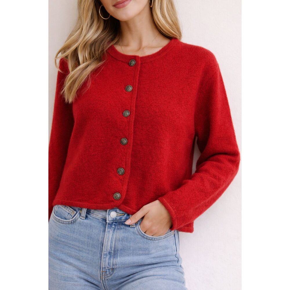 Vintage Tally-Ho Red 100% Wool Cardigan Button Front Sweater Hong Kong XL